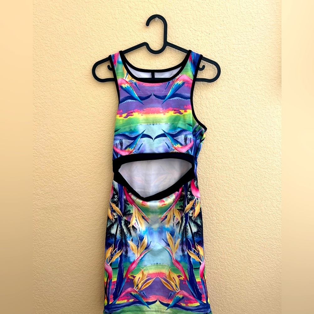 Forever 21 cut out bodycon neon floral dress size small